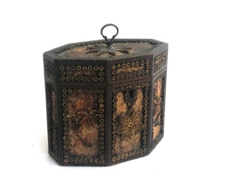 A George III quillwork rolled and gilded paper tea caddy, of octagonal form, c.1790 (losses), 14.5cmW