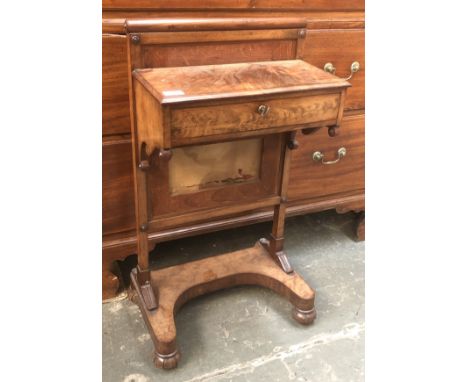 A Victorian mahogany and grospoint firescreen, with drawer, 45cmW
