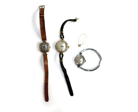 A hallmarked 9ct gold cased vintage watch (af); together with two others