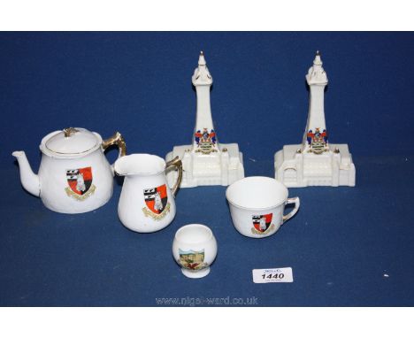 A small quantity of commemorative china including two Shelley Blackpool Tower's, City of Worcester etc.