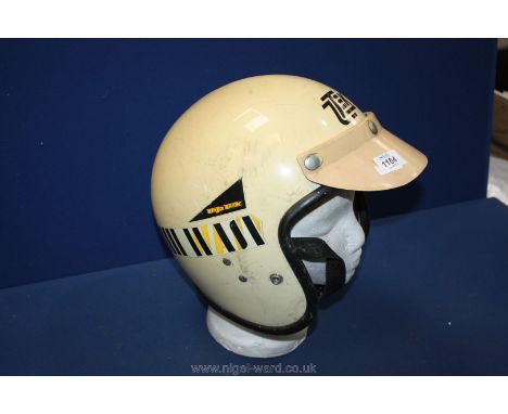 A top Tek old motorcycle helmet with British motorcycle sport, auto cycle union approved sticker to back.