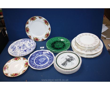 A quantity of plates including Wedgwood 'Medina' dinner and side plates, Masons 'Vista', Royal Worcester, cabbage design, Roy