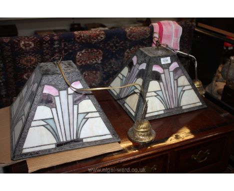 A pair of Tiffany style tapered square lamp shades.
