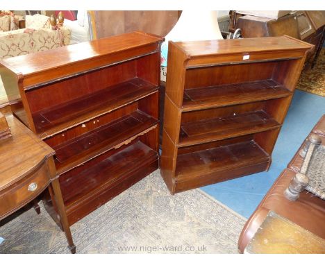 A pair of early 20th century floor-standing Mahogany Bookshelves having scratch-moulded decoration to the shelf front edges. 