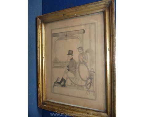 A very unusual Anglo-Indian Company School drawing of a colonial gentleman with attendant sitting in chair smoking a hookah p