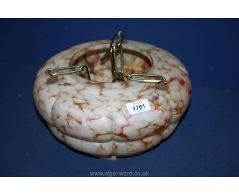 A vintage orange marbled effect lamp shade with chain hanging. Crack and chip to the bottom of the shade. 11 1/2" x 7" approx