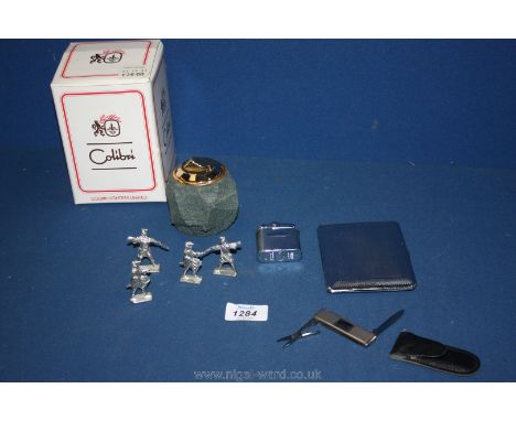 A boxed Colibri lighter, a Ronson Whirlwind lighter, a cased element system pocket knife, a Sylvia chrome cigarette case, etc