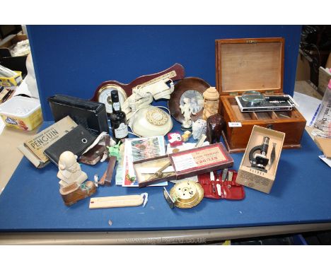 A quantity of miscellaneous to include a Kershaw eight-20 Penguin roll film camera in original box, students microscope, smal