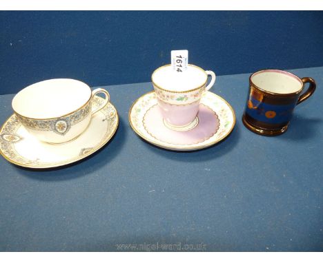 A Royal Worcester cup and saucer in the Portia pattern, a late 19th Century continental cup and saucer decorated in Sevres st