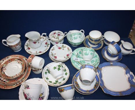 A box of mixed china tea sets to include; Ye Olde English Grosvenor china (crack in sugar bowl), Colclough ivy leaf, Chodziez