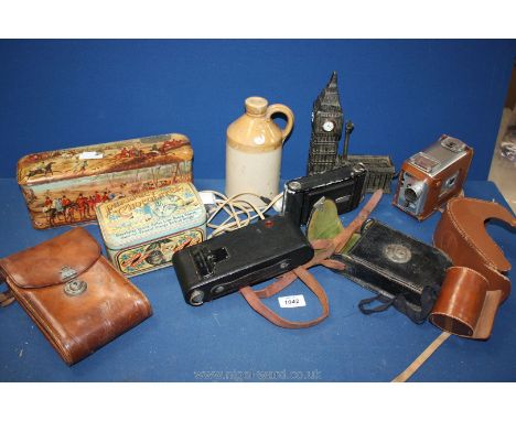 A quantity of miscellanea to include; Price of Bristol cider jug, iron House of Parliament money box clock, two 1930's foldin