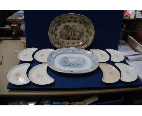 Eight Spode Jewel salad crescent plates with U.S. Patt June 15th, 1926, Billingsley Rose marked to base together with two mea