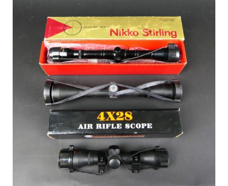 Three scopes - SMK 4 x 28, Vintage Nikko Stirling Tiara 4 x 25, and a Tasco Silver Antler