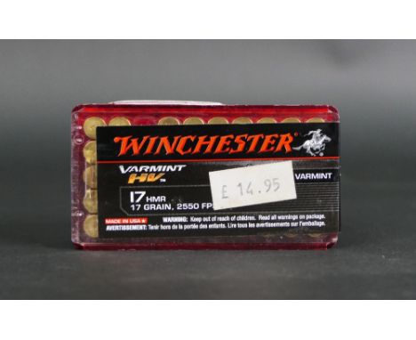 Thirty four Winchester Varmant HV17HMR 17 grain rifle cartridges.  FIREARMS CERTIFICATE REQUIRED.  WE CANNOT POST AMMUNITION.