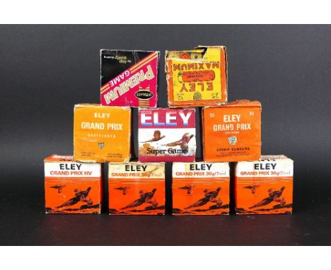 +/- Two hundred and twenty Eley paper and plastic cased cartridges, to include Eley Maximum Long Range No. 5, Eley Grand Prix