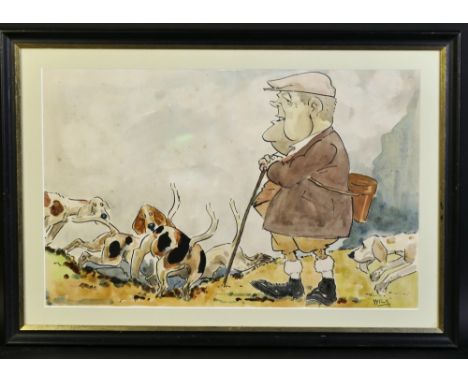 Wilk, John William Wilkinson (1906-1994), a watercolour cartoon depicting Joss Richardson a Blencathra Hunt follower with hou