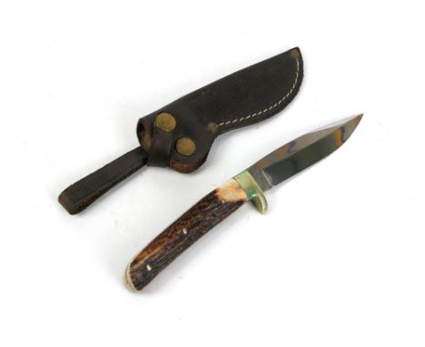 R Middleton Sheffield fixed blade knife, with 4 3/4" blade marked R Middleton Sheffield England hand forged, with Stag antler