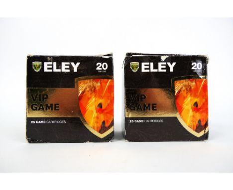 Fifty Eley VIP Game 20 bore shotgun cartridges, 28 gram, 5 shot, fibre wad 70 mm case.  SHOTGUN CERTIFICATE REQUIRED.  WE CAN