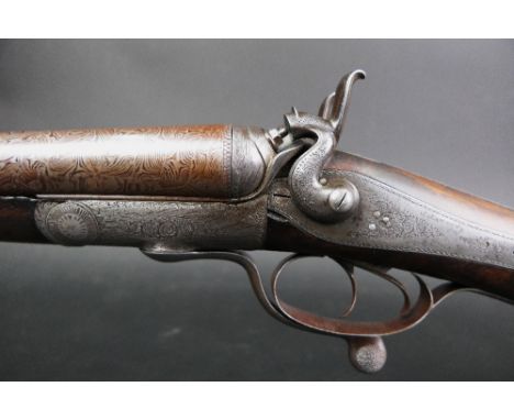 J Lawson Glasgow 12 bore rotary underlever hammer shotgun, with 19 3/4" side by side damascus barrels, Nitro reproof 65 mm ch