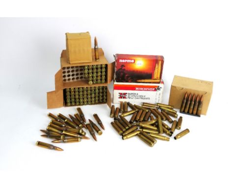 One hundred and fifty six 7.62 cal 308 rifle cartridges, together with 35 primed cases and 24 spent cases.  FIREARMS CERTIFIC