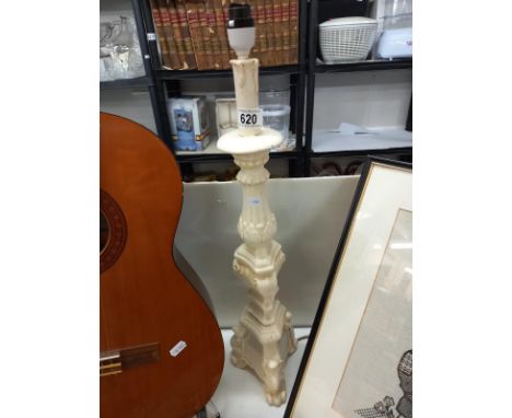 An ormalu style plaster candlestick table lamp (67cm high) 