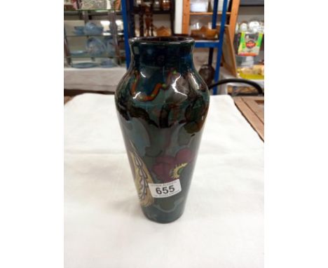 DECORO, made in England regd. No. 429479.  A vintage 9.5" high vase in deep colours depicting a bird with a long tail amongst