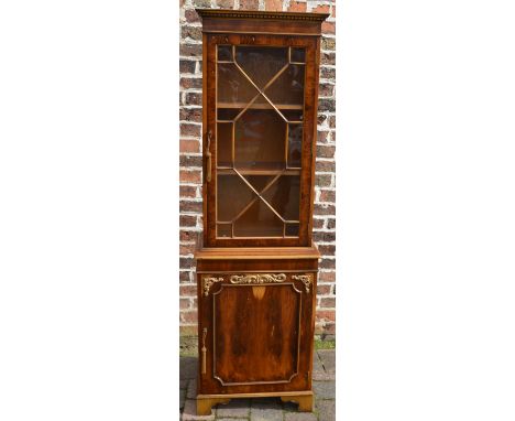 Chippendale style display cabinet in yew wood veneer, H180cm x W55cm x D33cm&nbsp;