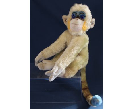 1950s / 1960s Steiff Mungo Monkey, straw filled with ear button, seated height 31cm