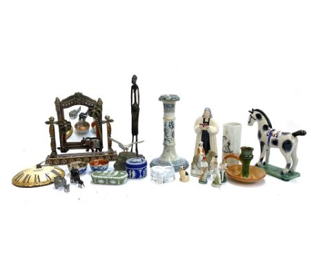 A mixed lot to include ceramic candlestick, majolica pony, Rosenthal sleeve vase, Staffordshire figure 'Wesley', Jasperware t