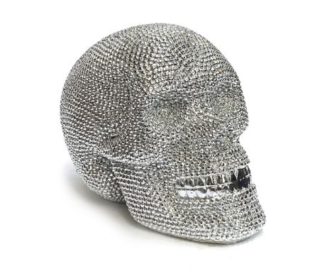 A resin silver skull, 20cmH 
