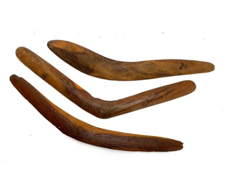 Three Australian aboriginal boomerangs, 58-63cmL 