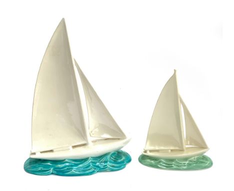Two Poole pottery sailing boats, the taller 38cmH