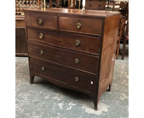 A Regency mahogany chest of two short over three graduating drawers on swept bracket feet, 106x50x105cmH 