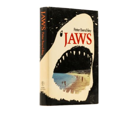 Benchley (Peter) Jaws, first English edition, signed presentation inscription from the author with shark doodle on title, Sou