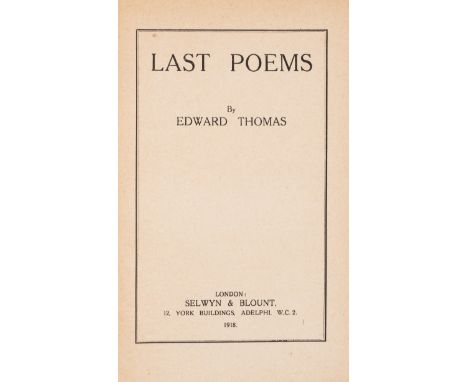 Thomas (Edward) Last Poems, first edition, Claude Prance's copy with his label on pastedown and pencil ownership signature, 8