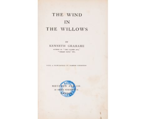 Grahame (Kenneth) The Wind in the Willows, first edition, half-title, frontispiece by Graham Robertson, tissue-guard, "presen