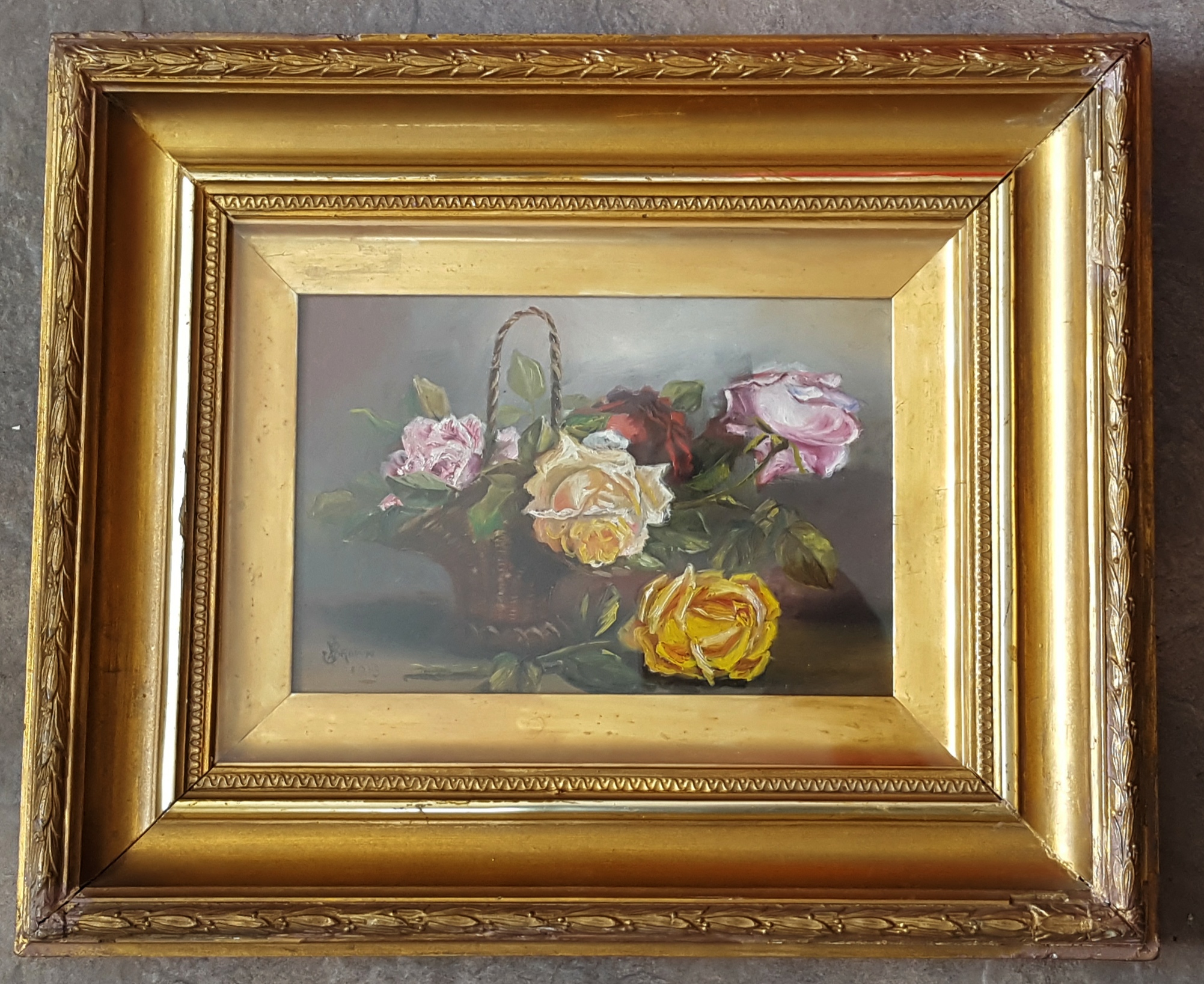 Art Framed Oil Painting Still Life signed lower left J Brown 1913. In a ...