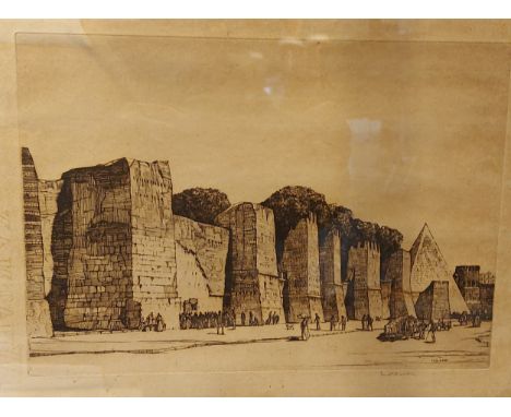 Louis Conrad ROSENBERG, Egyptian scene with figures before a Pyramid, etching, signed in pencil, 21cms x 30cms