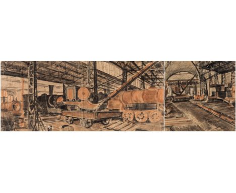 ALEKSANDR NIKITICH CHECHNEV (RUSSIAN 1907-1995)Factory, 1923watercolor on paper28.5 x 67.5 cm (11 1/4 x 26 1/2 in.)signed wit