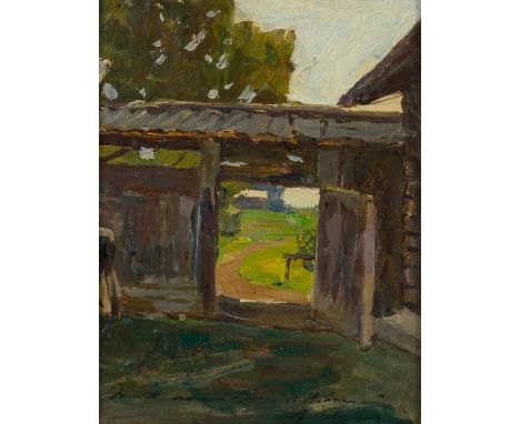 ISAAK ILIITCH LEVITAN (RUSSIAN 1860-1900)Summer Beyond the Gate, oil on paperboard16.3 x 13.8 cm (6 3/8 x 5 3/8 in.)signed po