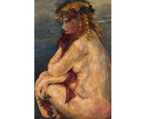 A RUSSIAN 20TH CENTURY ARTISTNude in a Flower Crown, oil on card laid on board54 x 36 cm (21 1/4 x 14 1/8 in.)PROVENANCEColle