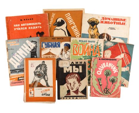 A GROUP OF 10 EARLY SOVIET CHILDRENS BOOKS comprising:a) Malenkiye pingviny [Little Penguins]. Moscow: G.F. Mirimanov, 1926. 