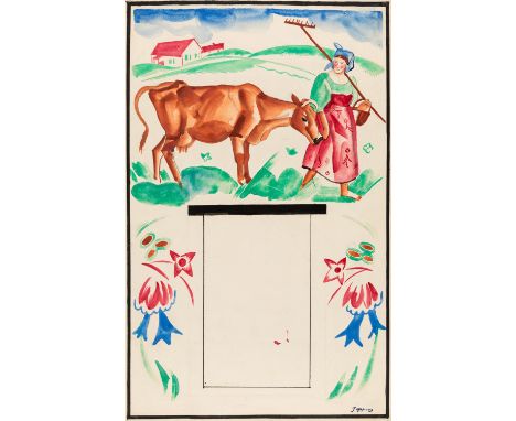 RUDOLF RUDOLFOVICH FRENTZ (RUSSIAN 1888-1956)The Cow, gouache, pencil and India ink on paper32.5 x 20.5 cm (12 3/4 x 8 in.)si