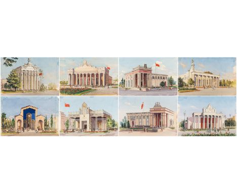 A GROUP OF EIGHT WORKS BY NIKOLAY ALEKSANDROVICH SHISHLOVSKIY (RUSSIAN 1907-1984)Views of the Pavilions of the All-Union Agri