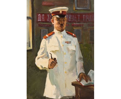 FYODOR VASILYEVICH ANTONOV (RUSSIAN 1904-1990)Portrait of a Militia Sergeant, 1957oil on paperboard49 x 33 cm (19 1/4 x 13 in