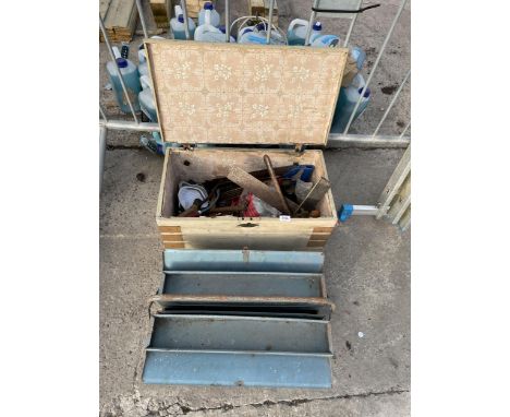 TWO TOOL BOXES WITH AN ASSORTMENT OF TOOLS TO INCLUDE HAMMERS AND FILES ETC 