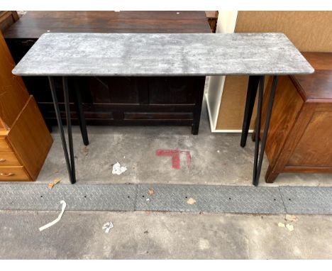 A RETRO CONSOLE TABLE WITH SLATE EFFECT TOP ON HAIRPIN LEGS 