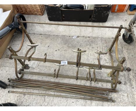 A VINTAGE BRASS TRAIN LUGGAGE RACK AND COAT HOOKS 