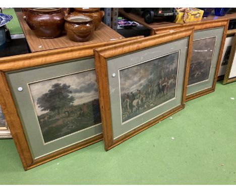 THREE MOUNTED PRINTS DEPICTING HUNTING SCENES 
