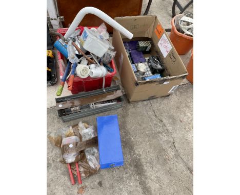A LARGE ASSORTMENT OF HARDWARE TO INCLUDE SCREWS, DRILL BITS AND COPPER PIPE ETC 